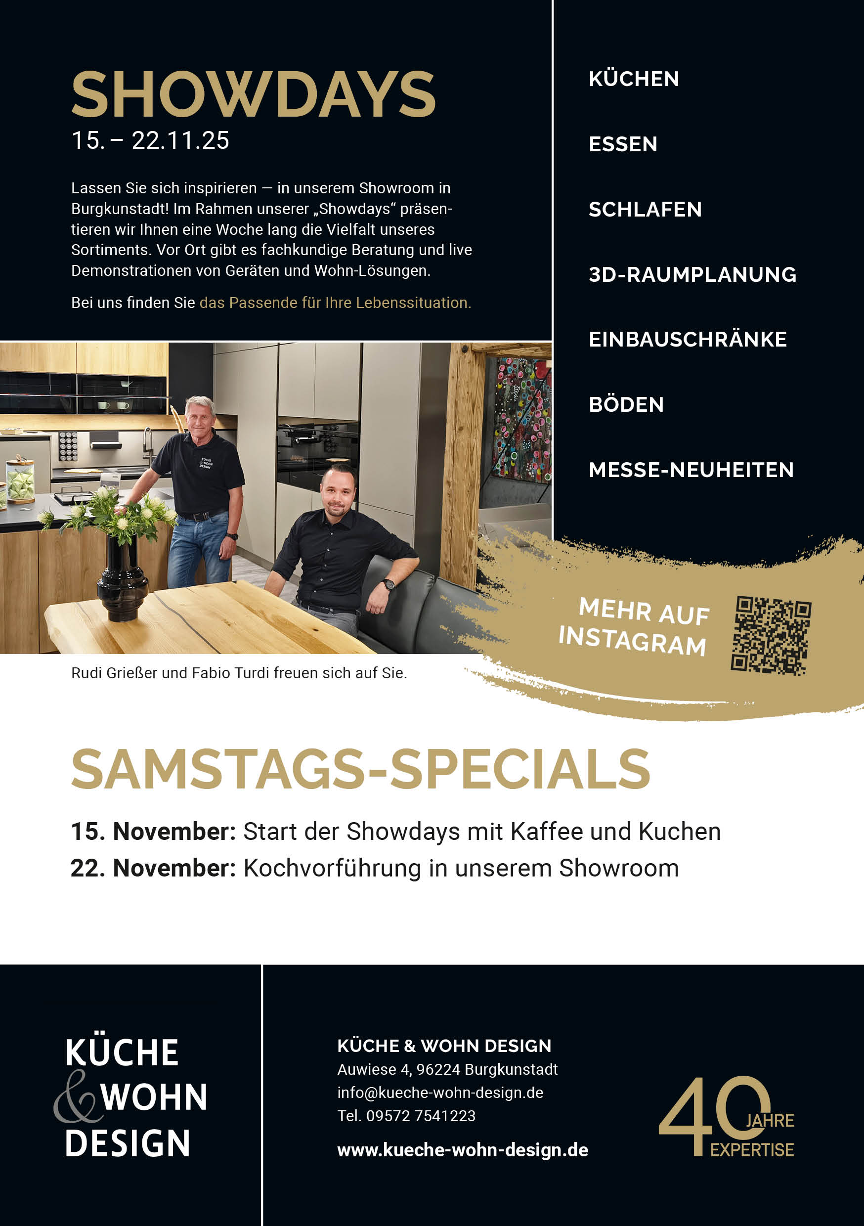 Rückseite des Flyers für die Showdays von Küche & Wohn Design.